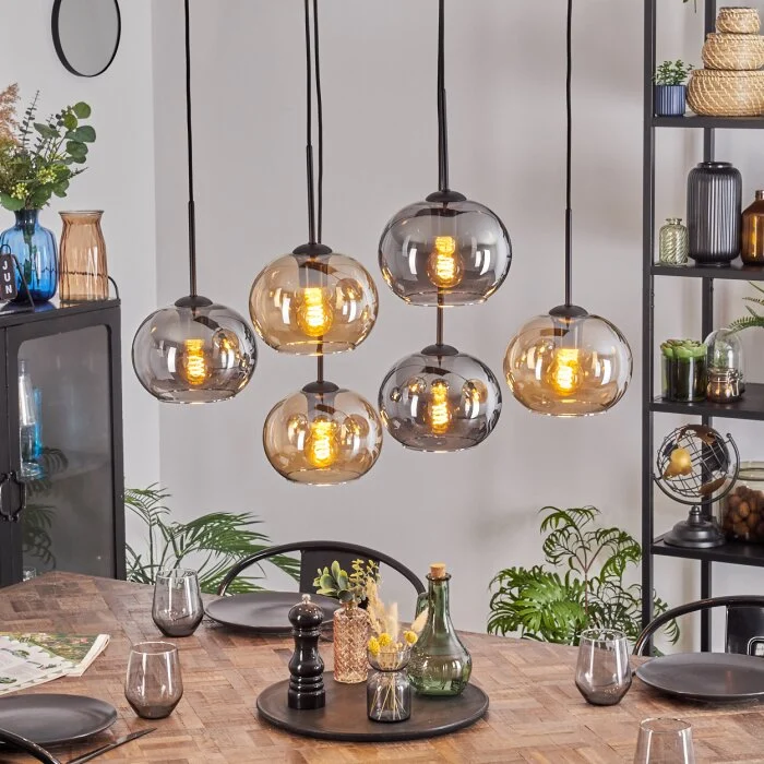 Apedo Lámparas suspendidas, Luminarias esféricas, Lámparas colgantes Colores ámbar, Ahumado, 6 luces