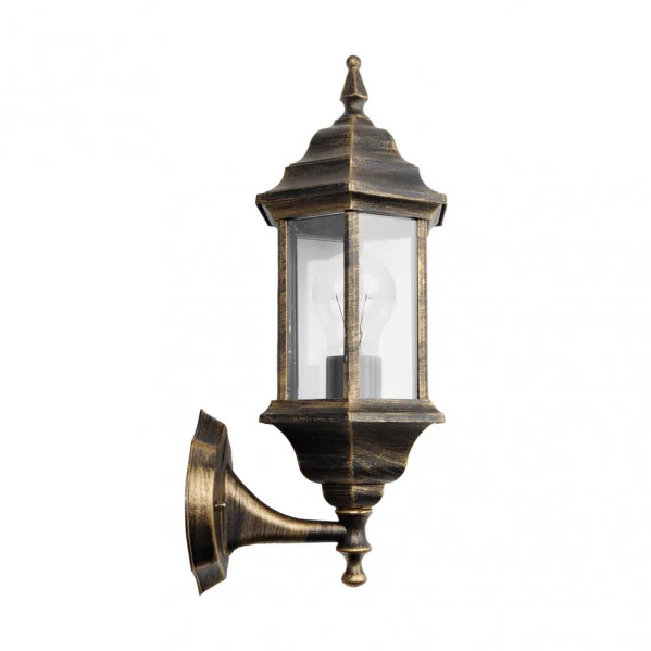Aplique de Exterior Clásico Negro / Oro Aluminio / Cristal 1xE27 IP44
