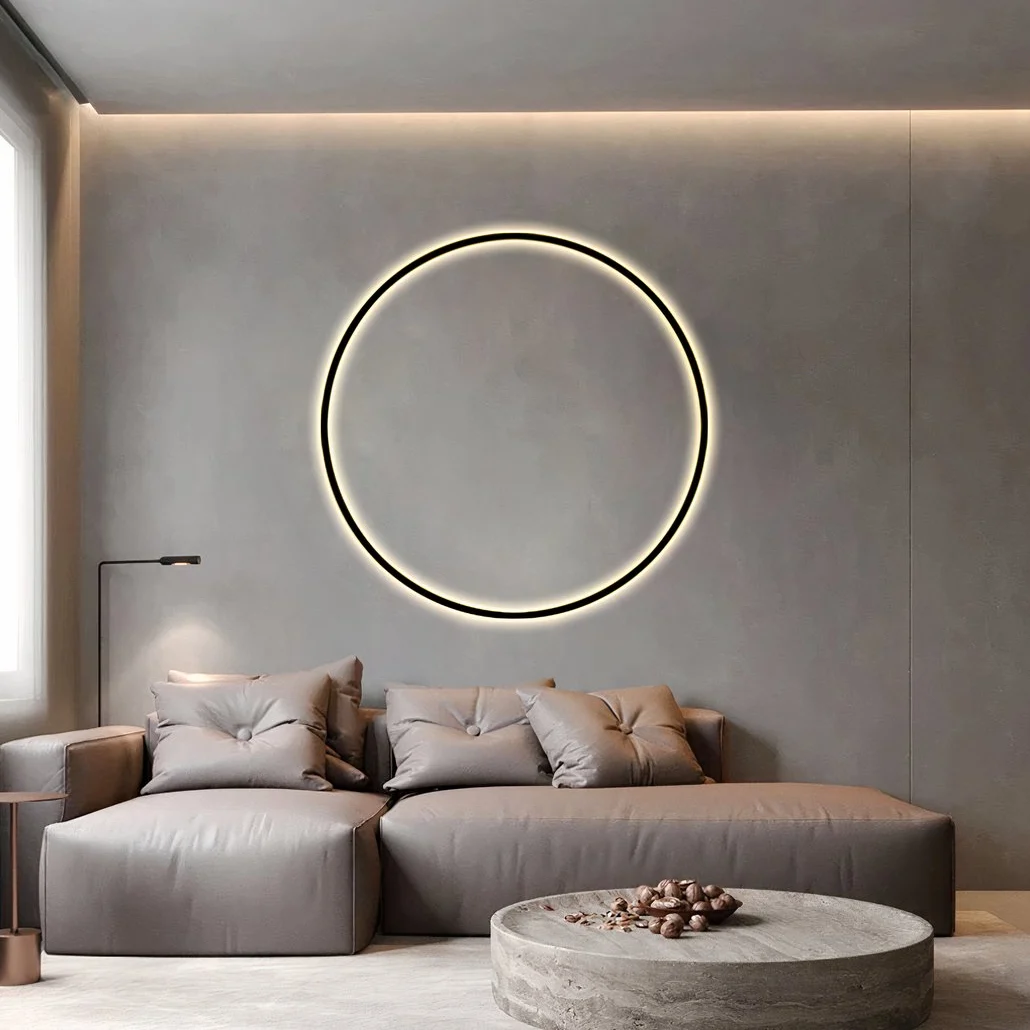 Aplique de pared redondo LED moderno minimalista negro para salón