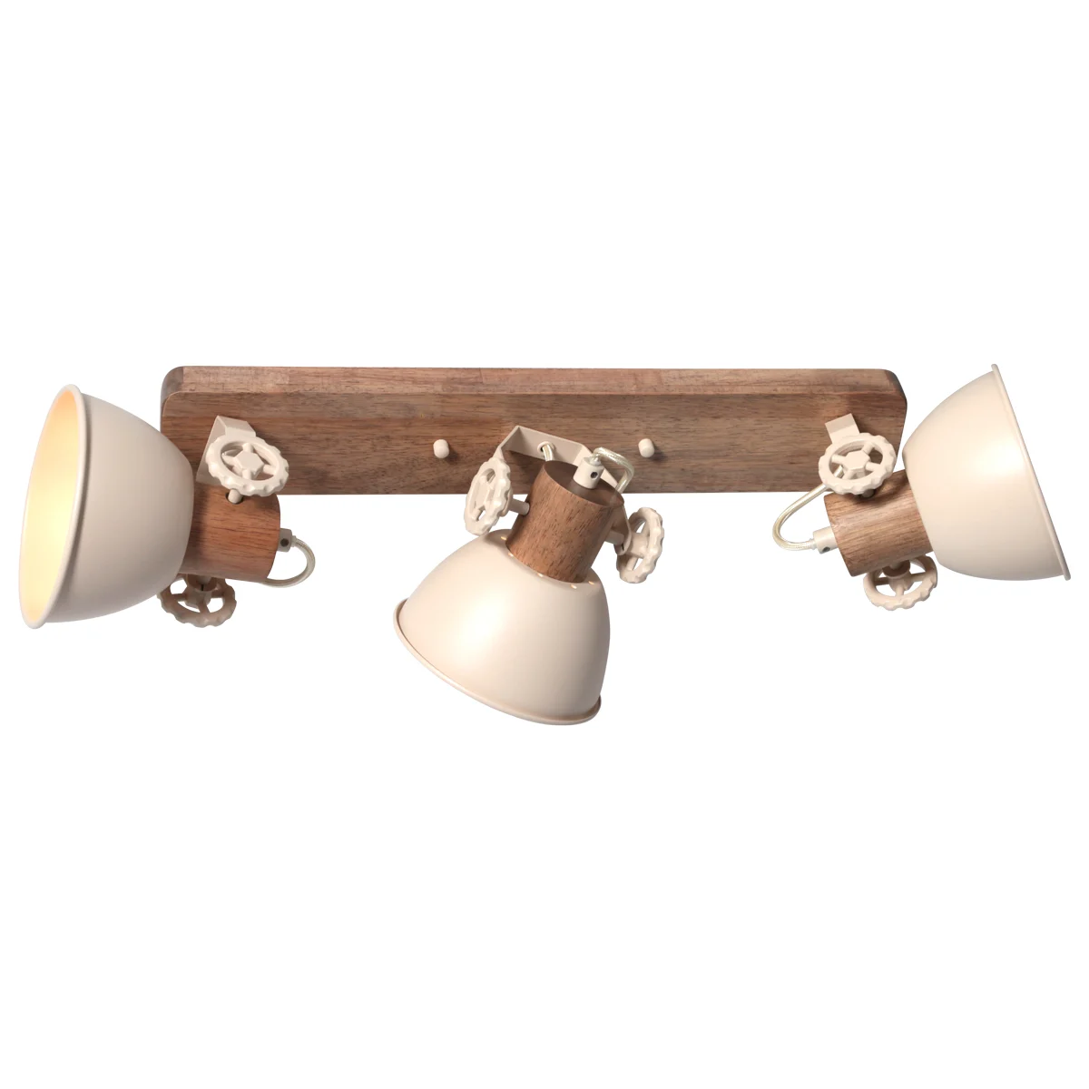 Aplique de techo 3 luces crema con detalles de madera Mexlite Gearwood