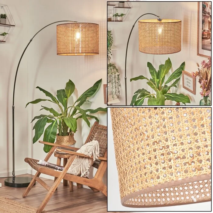 Barcos Lámpara de pie, Lámparas de pie tipo arco Cromo, Negro, 1 luz, Pantalla de tela