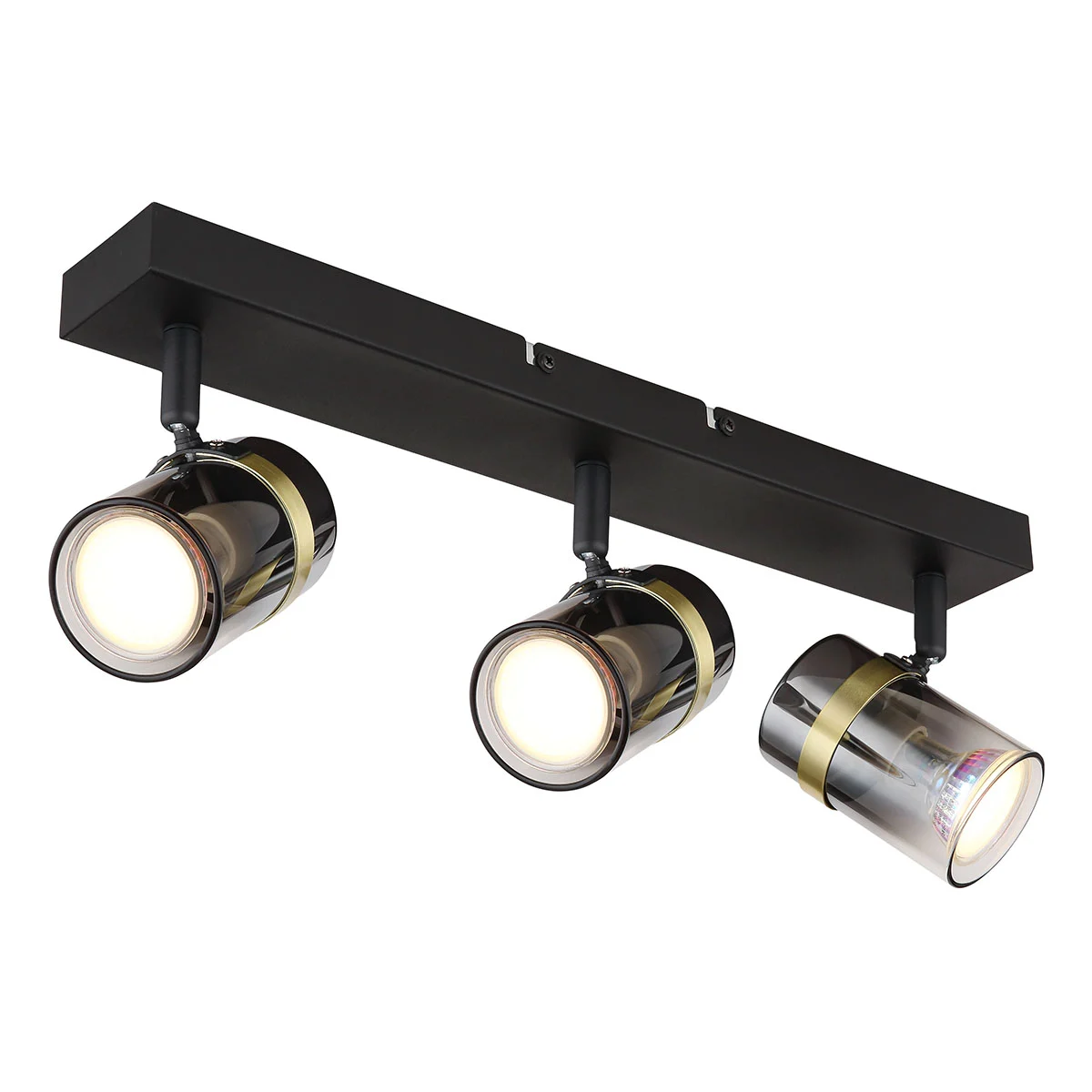 Barra de 3 spots negra con acento dorado Globo Trabby