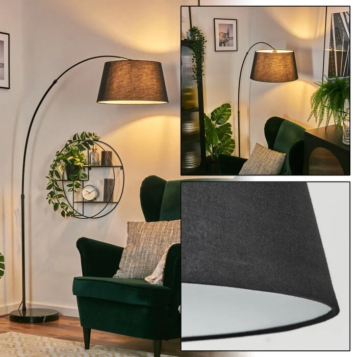Bassagoda Lámpara de pie, Lámparas de pie tipo arco Cromo, Negro, 1 luz, Pantalla de lámpara de tela