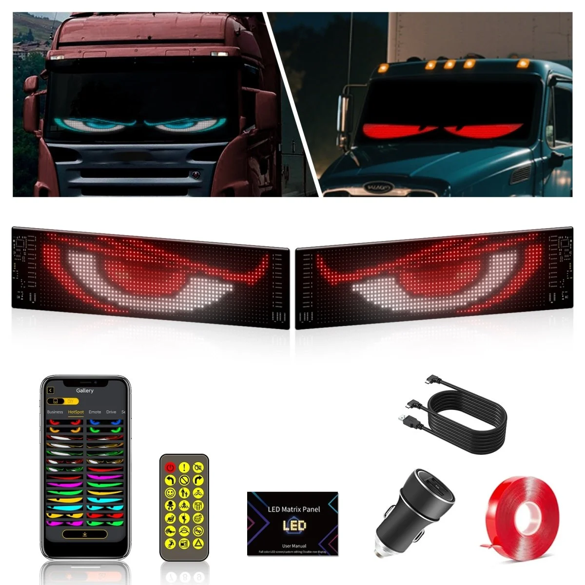 Display LED flexible doble - 12 x 59,5 cm - USB + Bluetooth + mando a distancia