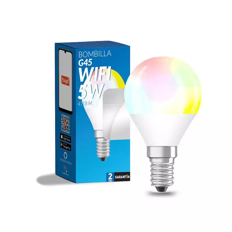 Bombilla LED Inteligente Smart G45 E14 Dimable CCT+RGB 6W WiFi Compatible con Alexa y Google Home