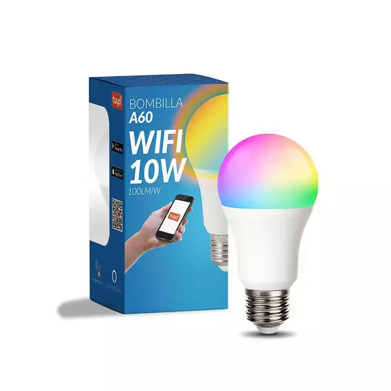 Bombilla LED Inteligente Smart E27 A60 Dimable CCT+RGB 10W WiFi Compatible con Alexa y Google Home