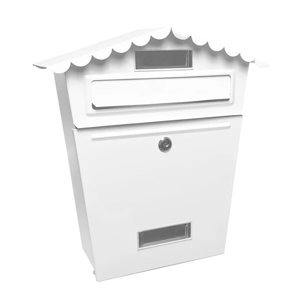 Buzón De Correo Acero Galvanizado Blanco con Tejado Antilluvia, Ventana Visualizacion