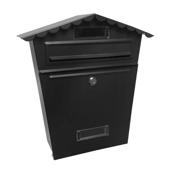 Buzón De Correo Acero Galvanizado Negro con Tejado Antilluvia, Ventana Visualizacion