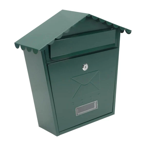 Buzón De Correo Acero Galvanizado Verde con Tejado Antilluvia, Cerradura Cilindrica
