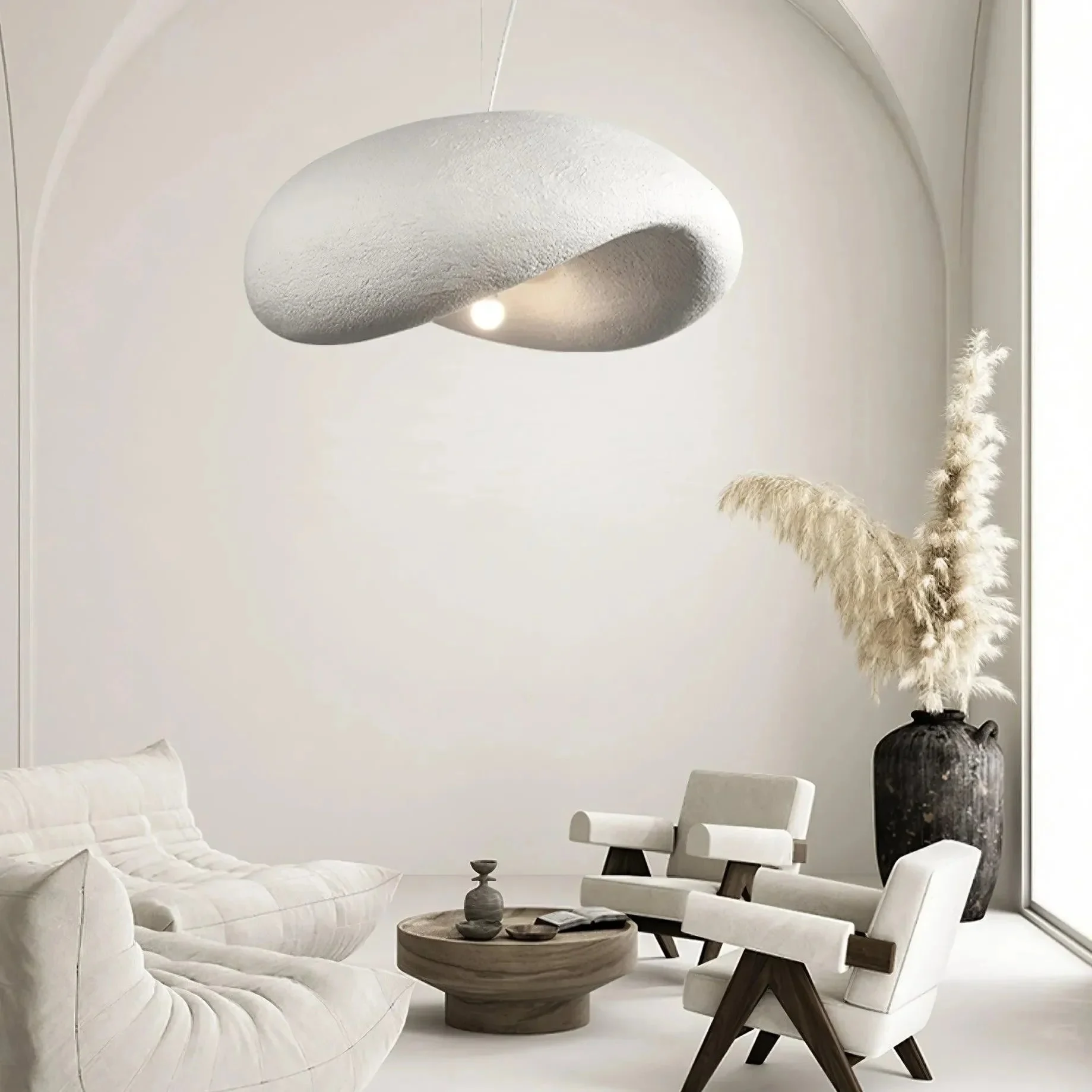 Lámpara colgante estilo nórdico LED de resina blanca para salón