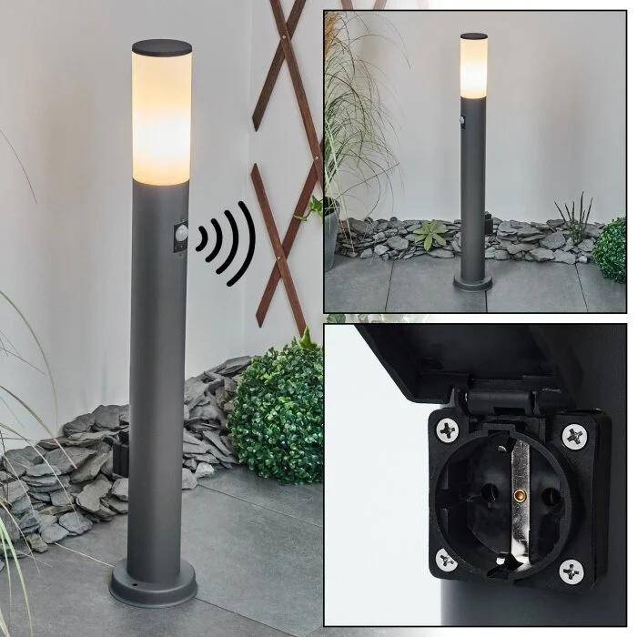Caserta Poste de Jardín Antracita, 1 luz, Sensor de movimiento