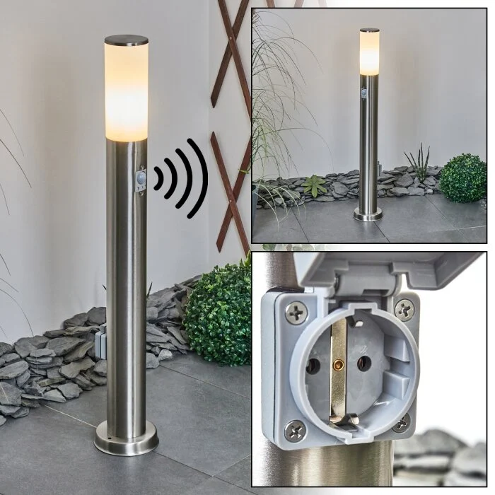 Caserta Poste de Jardín Níquel-mate, 1 luz, Sensor de movimiento