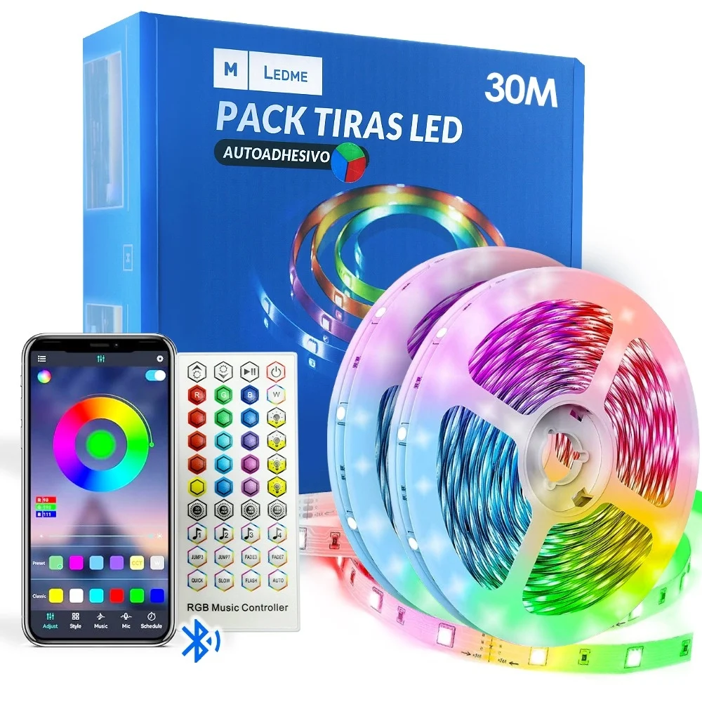 Kit Tira LED 26W 24V SMD5050 16LED/m RGB IP20 con Mando + App + Fuente de Alimentación (30 Metros)