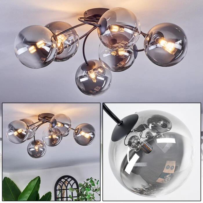 Chehalis Plafones, Luminarias esféricas 64 cm Transparente, Ahumado, 6 luces