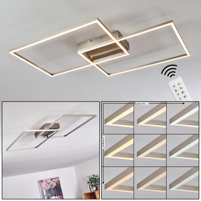 Cheka Lámpara de Techo LED Níquel-mate, 2 luces, Mando a distancia