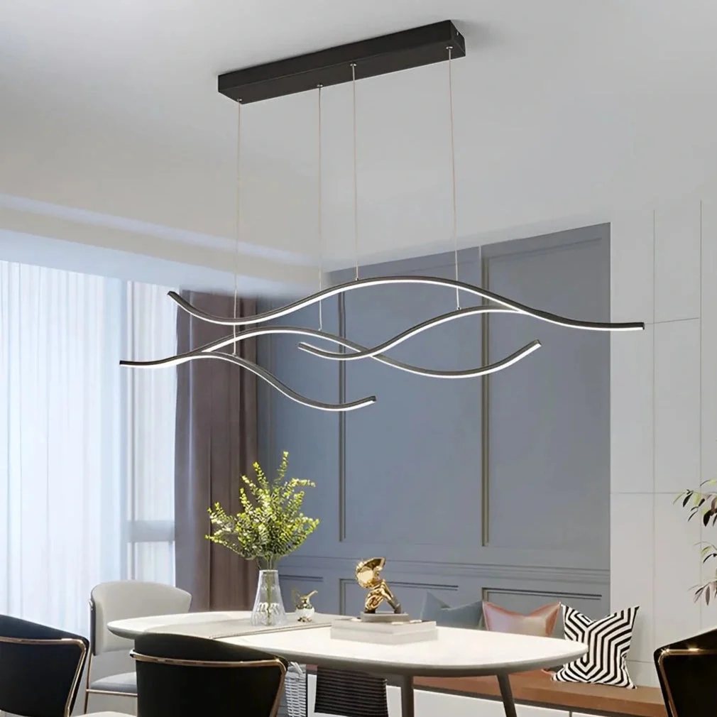 Lampara colgante moderna led de metal con diseño ondulado regulable en altura para comedor