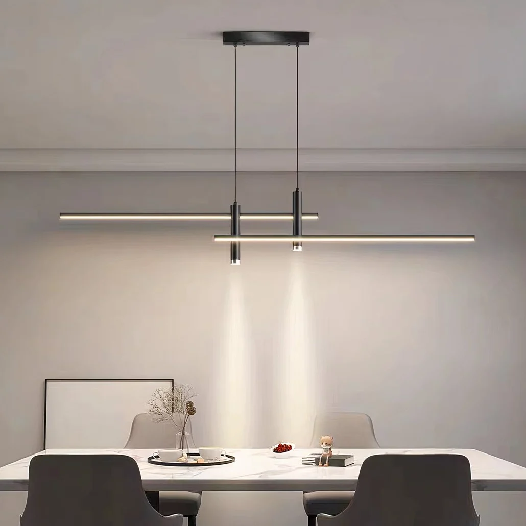 Lámpara colgante lineal moderna led regulable con focos para isla de cocina