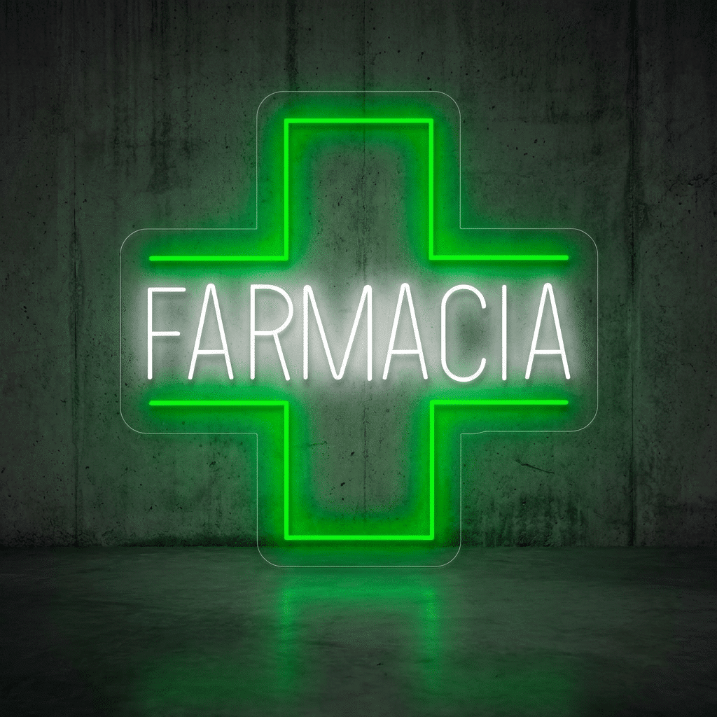 Neón cruz + Farmacia