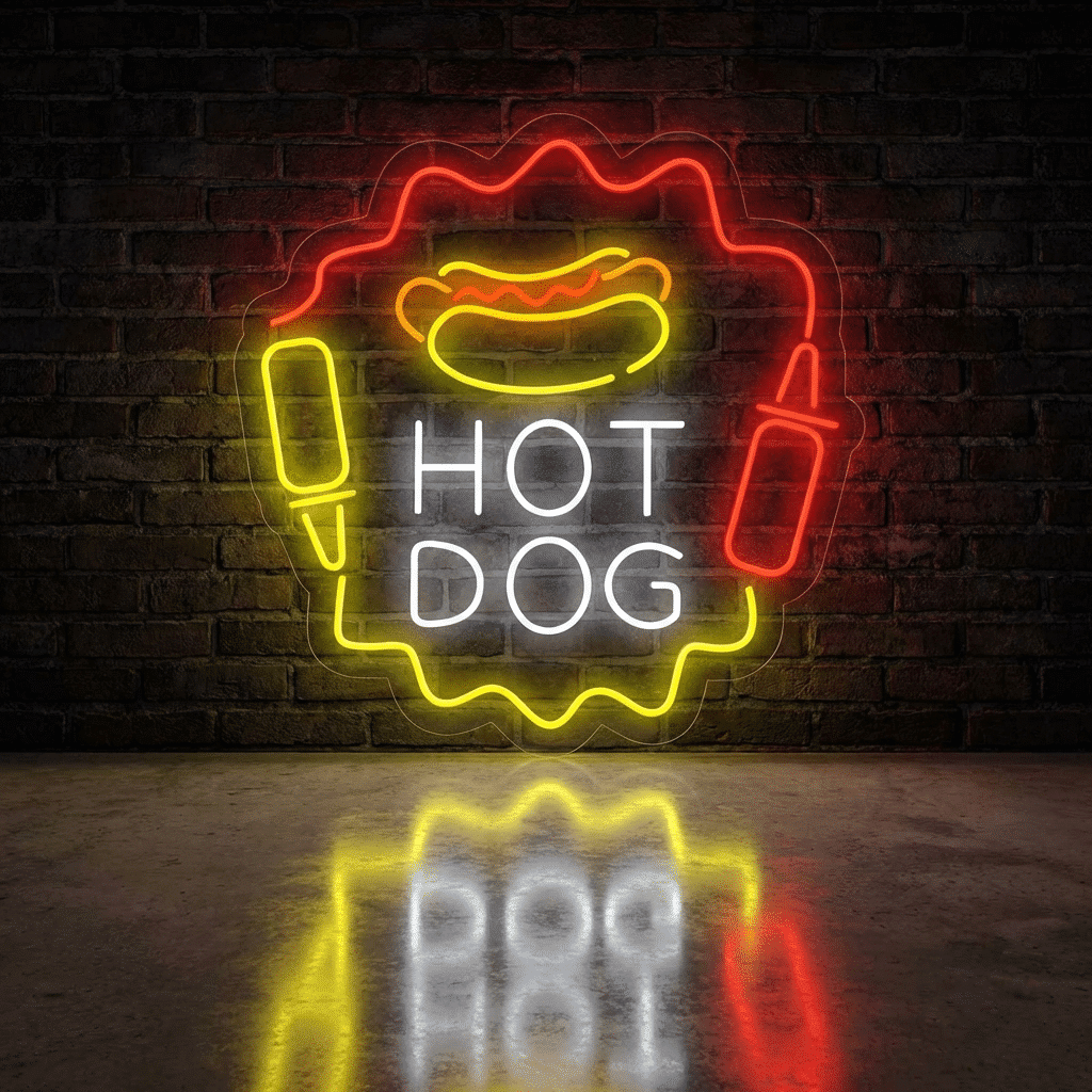 Neón Hot Dog con Salsas