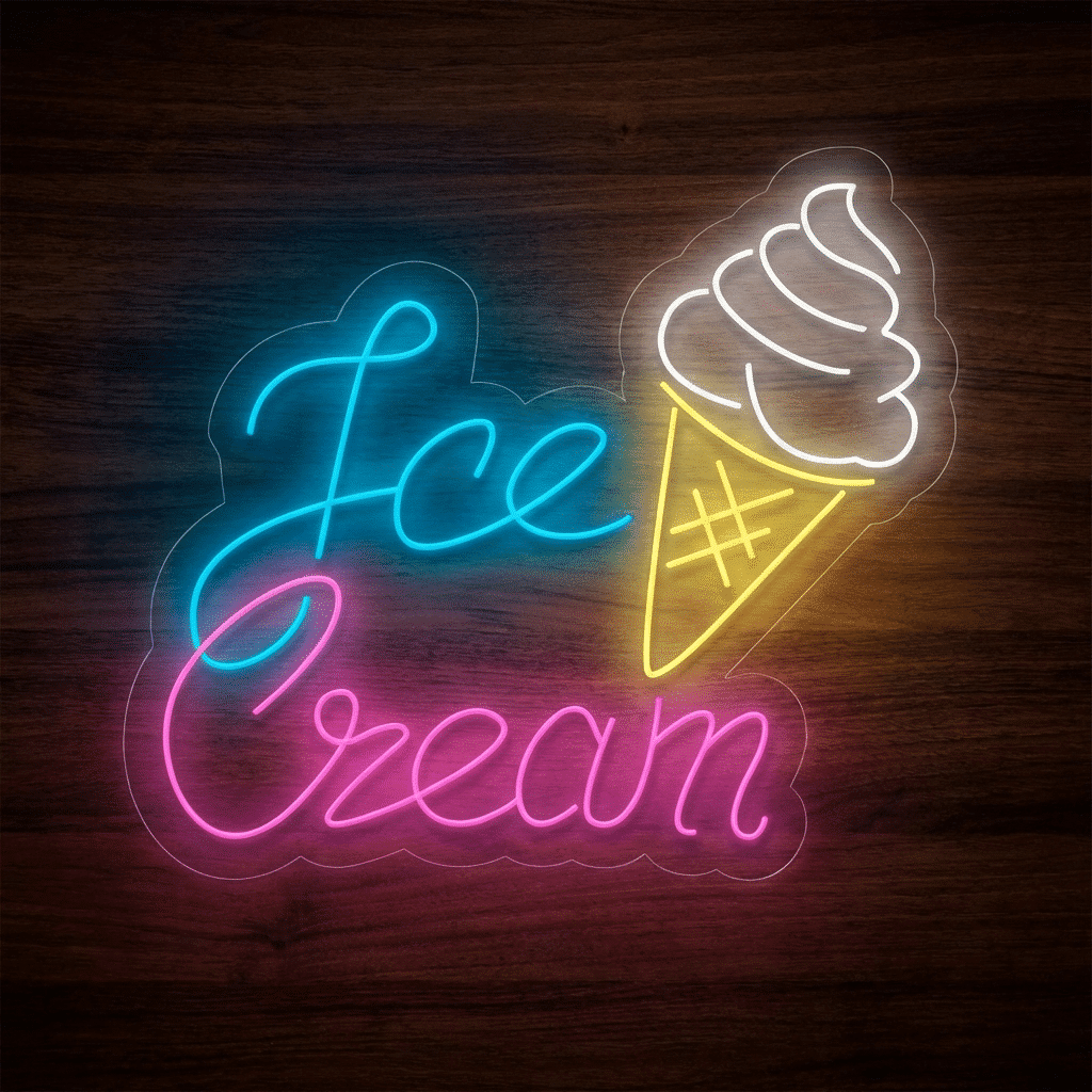 Neón Ice Cream con cono