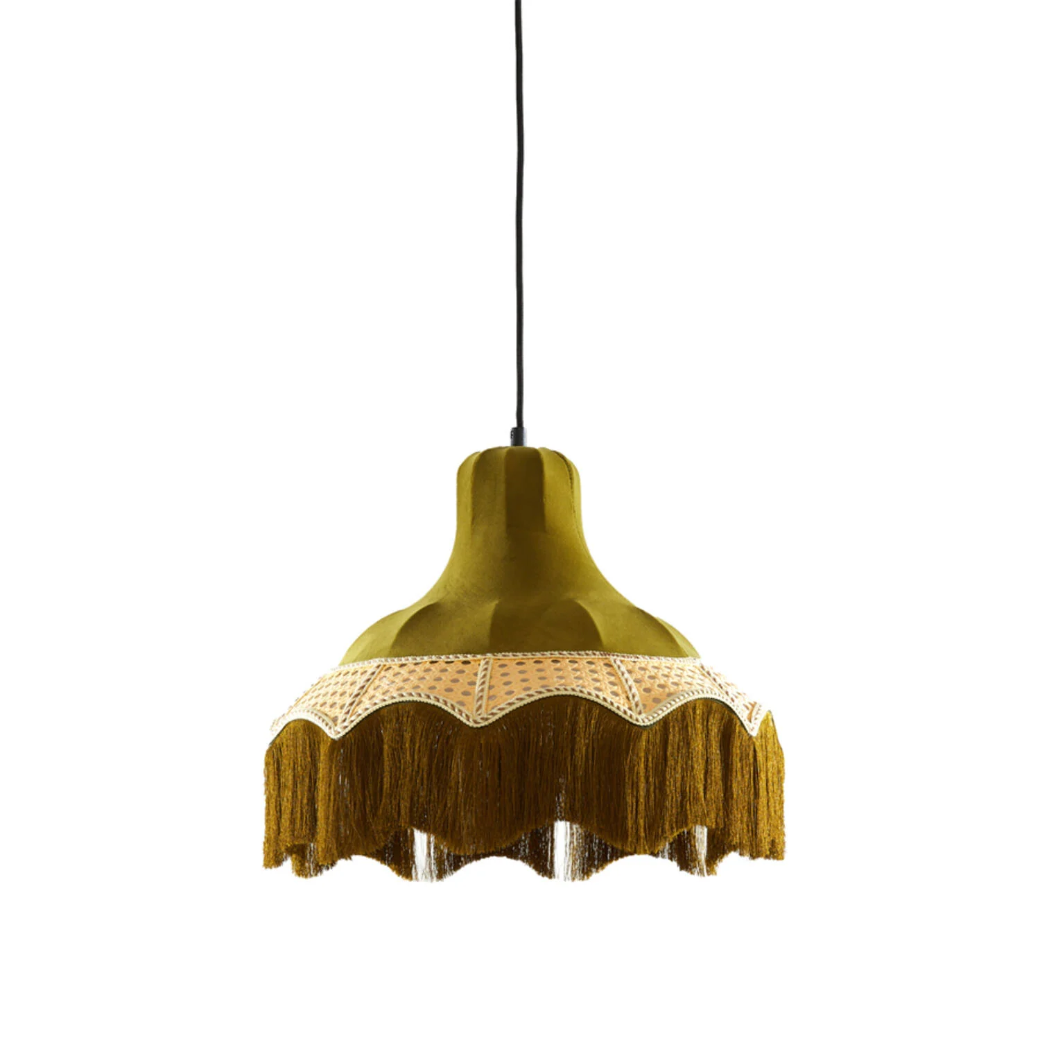 Suspensión de terciopelo suave con borde de flecos decorativos Light & Living Mizia