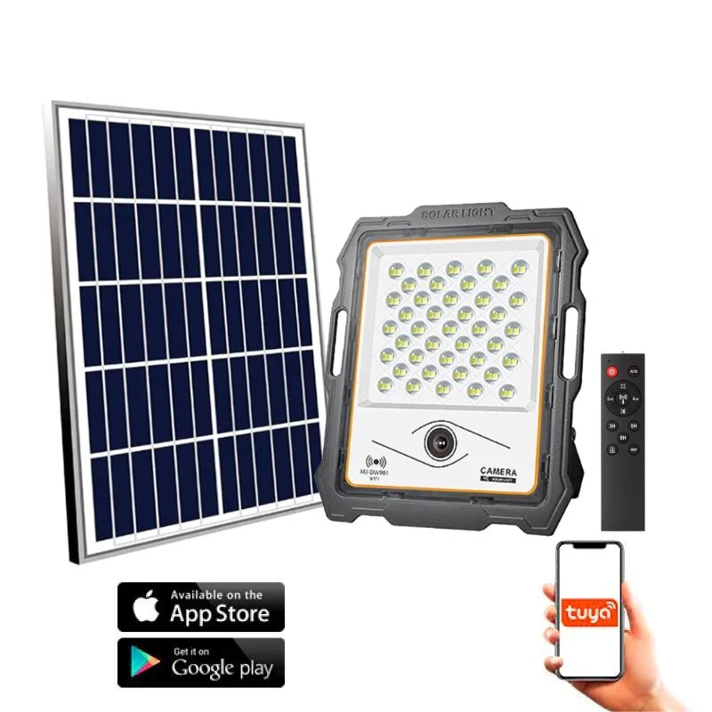Foco Proyector LED Solar 100W IP67 con Cámara Sensor Crepuscular / Movimiento con Control Remoto