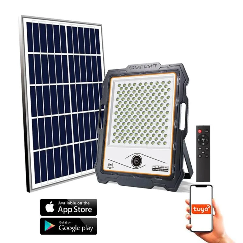 Foco Proyector LED Solar 200W IP67 con Cámara Sensor Crepuscular / Movimiento con Control Remoto
