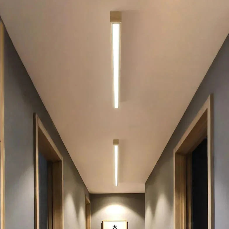 Plafón lineal de techo LED regulable de estilo nórdico en madera para pasillo
