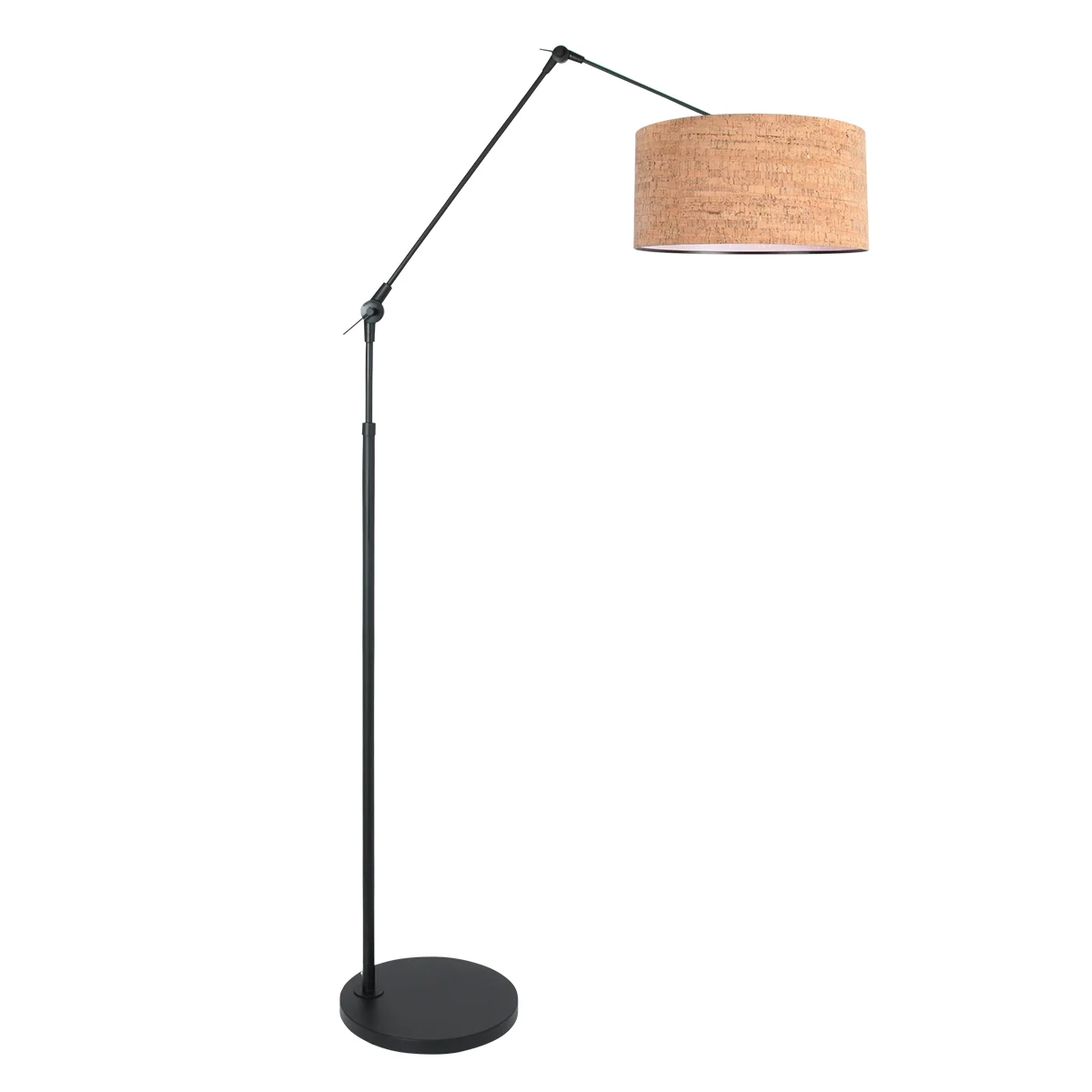 Elegante lámpara de arco negra con pantalla de corcho Steinhauer Prestige Chic
