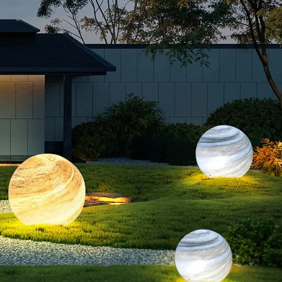Lámpara decorativa exterior solar de diseño lunar de vidrio para jardín