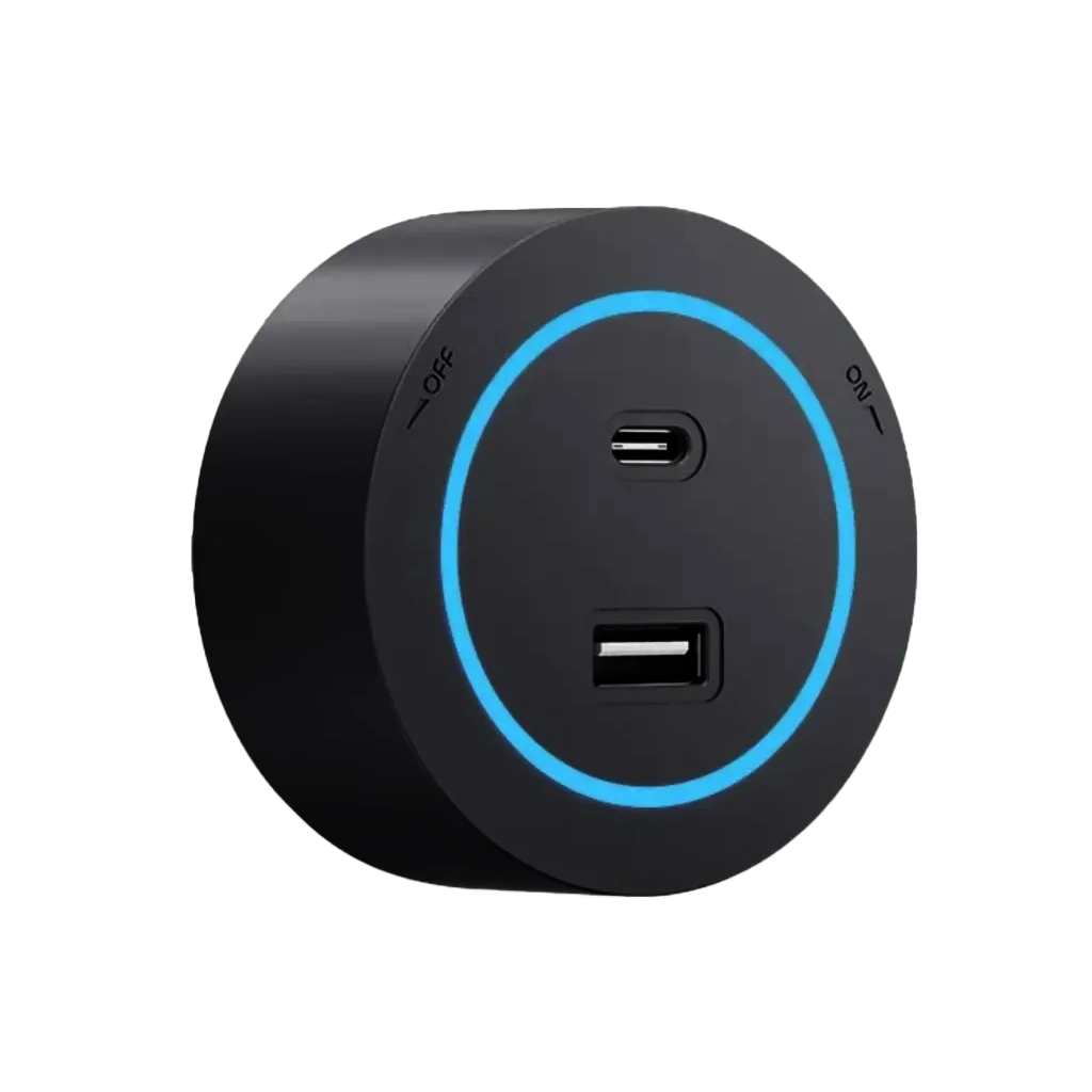 Enchufe con LED USB-A + USB-C Europeo Magnético Negro Ø65