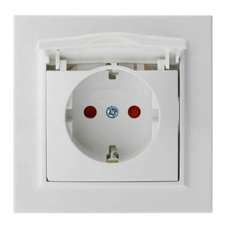 Enchufe Empotrable Tipo F Schuko Blanco con Tapa 16A Marco Incluido IP44 Serie wLine