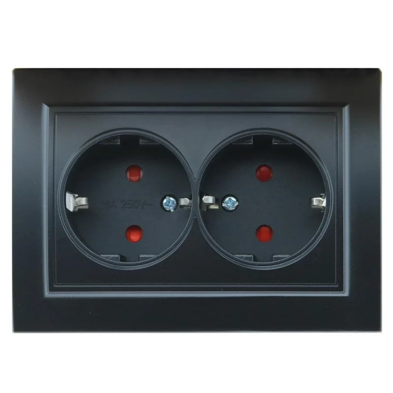 Enchufe Doble Empotrable Tipo F Schuko Negro Marco Incluido IP20 Serie wLine