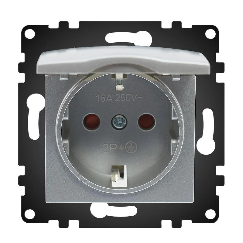 Enchufe Empotrable Tipo F Schuko Gris con Tapa 16A IP44 Serie wLux