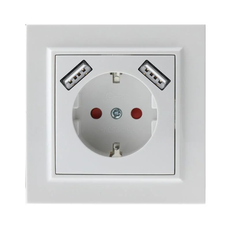 Enchufe Empotrable Tipo F Schuko Con Doble USB Blanco 16A IP20 Serie wLine