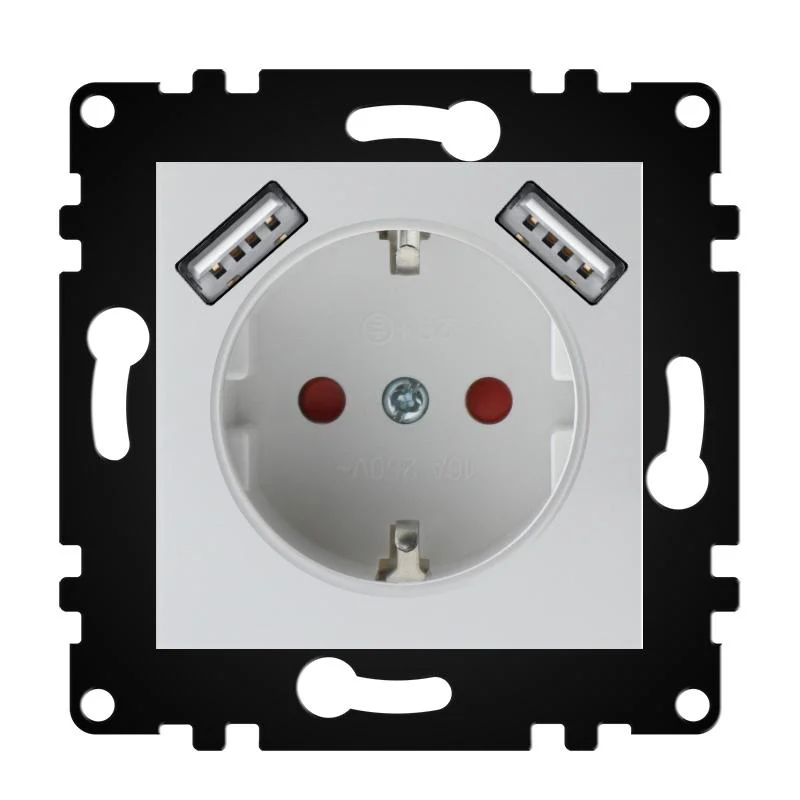 Enchufe Empotrable Tipo F Schuko Con Doble USB Blanco 16A IP20 Serie wLux