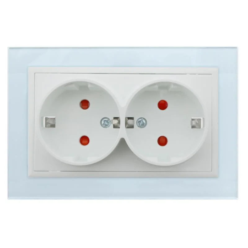 Enchufe Empotrable Tipo F Schuko Doble Blanco Marco Cristal Incluido 16A IP20 Serie wLux