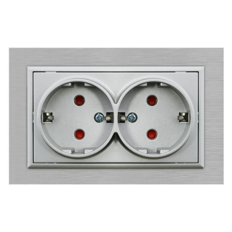 Enchufe Empotrable Tipo F Schuko Doble Gris Marco Aluminio Incluido 16A IP20 Serie wLux