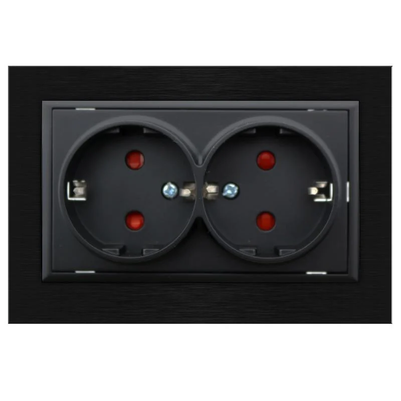 Enchufe Empotrable Tipo F Schuko Doble Negro Marco Aluminio Incluido 16A IP20 Serie wLux