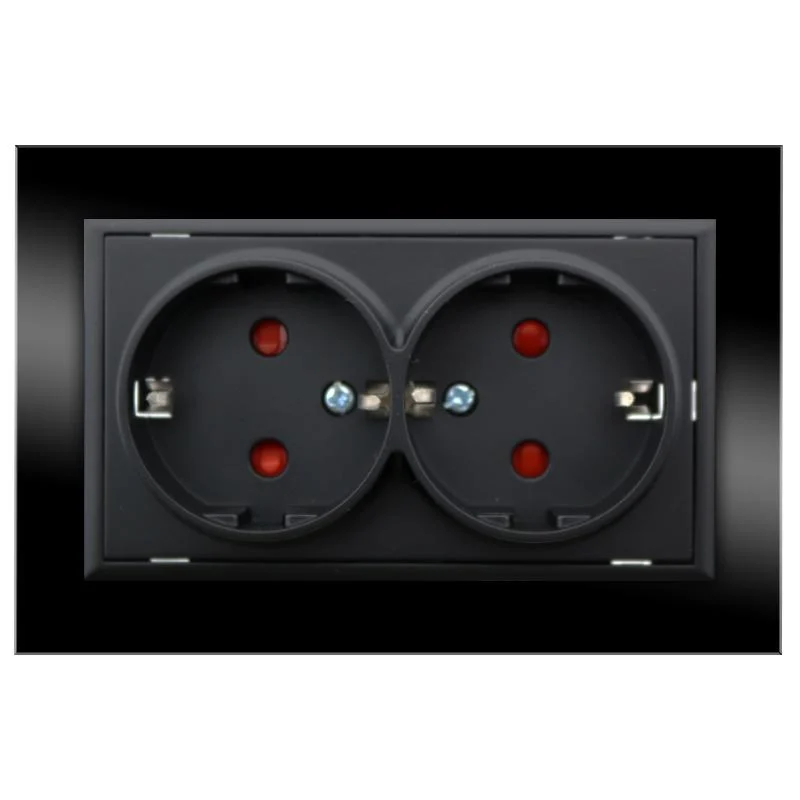Enchufe Empotrable Tipo F Schuko Doble Negro Marco Cristal Incluido 16A IP20 Serie wLux