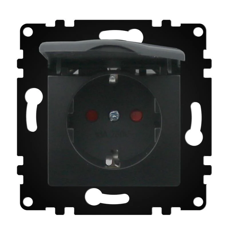 Enchufe Empotrable Tipo F Schuko Negro con Tapa 16A IP44 Serie wLux