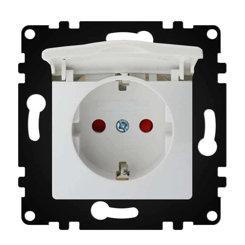Enchufe Empotrable Tipo F Schuko Blanco con Tapa 16A IP44 Serie wLux
