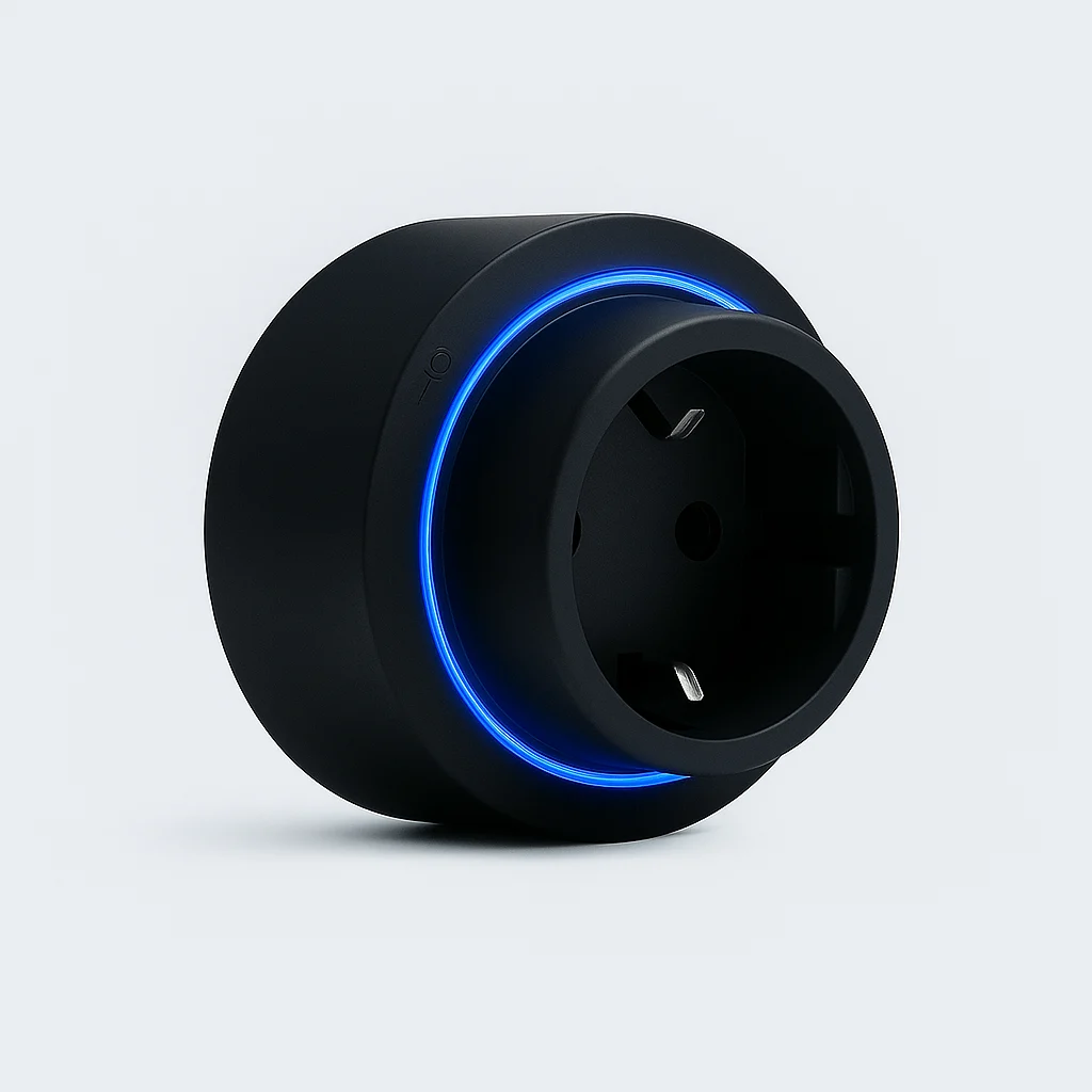 Enchufe Europeo Magnético con LED Negro Ø65