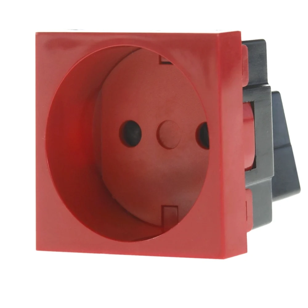 Enchufe Schuko 16A/250V 2P+T para Cajas 45×45 Rojo
