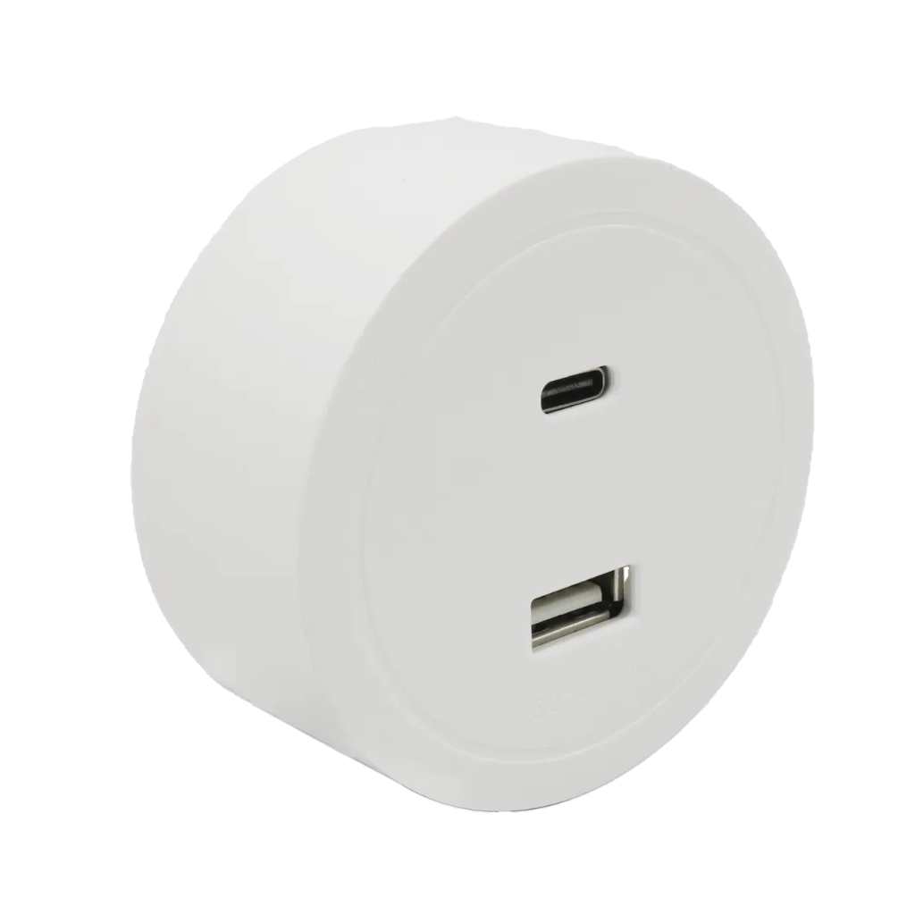 Enchufe USB-A + USB-C Europeo Magnético Blanco Ø65