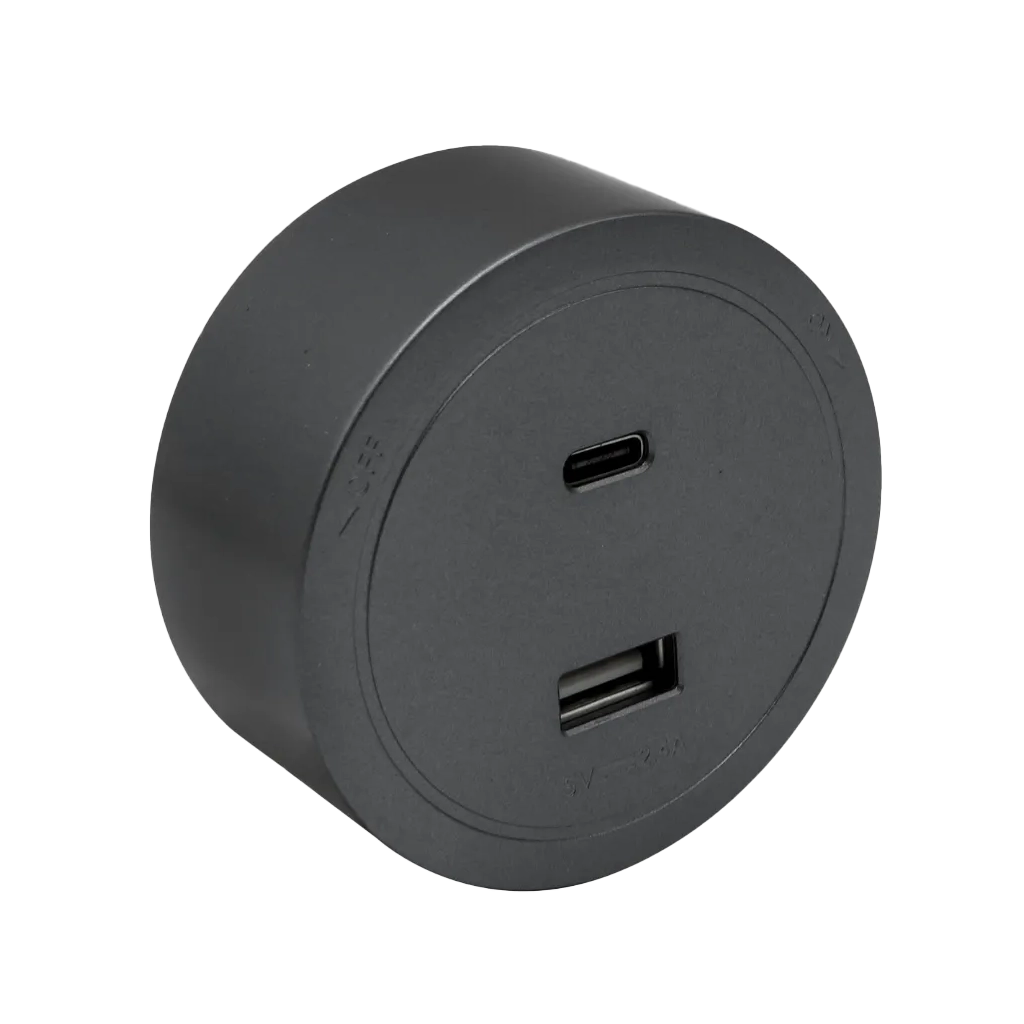 Enchufe USB-A + USB-C Europeo Magnético Gris Ø65