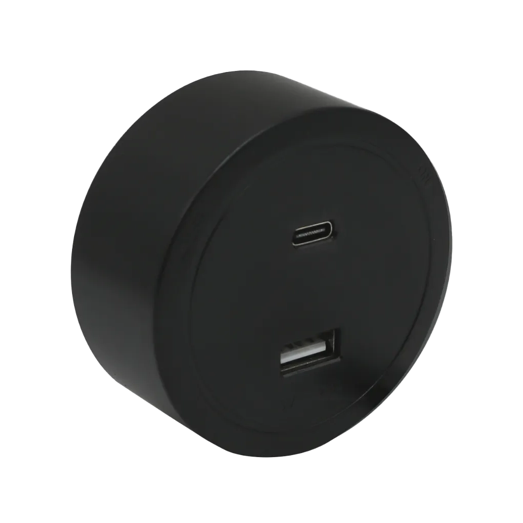 Enchufe USB-A + USB-C Europeo Magnético Negro Ø65