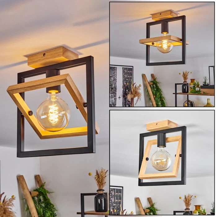 Espenel Lámpara de Techo Madera clara, Negro, 1 luz