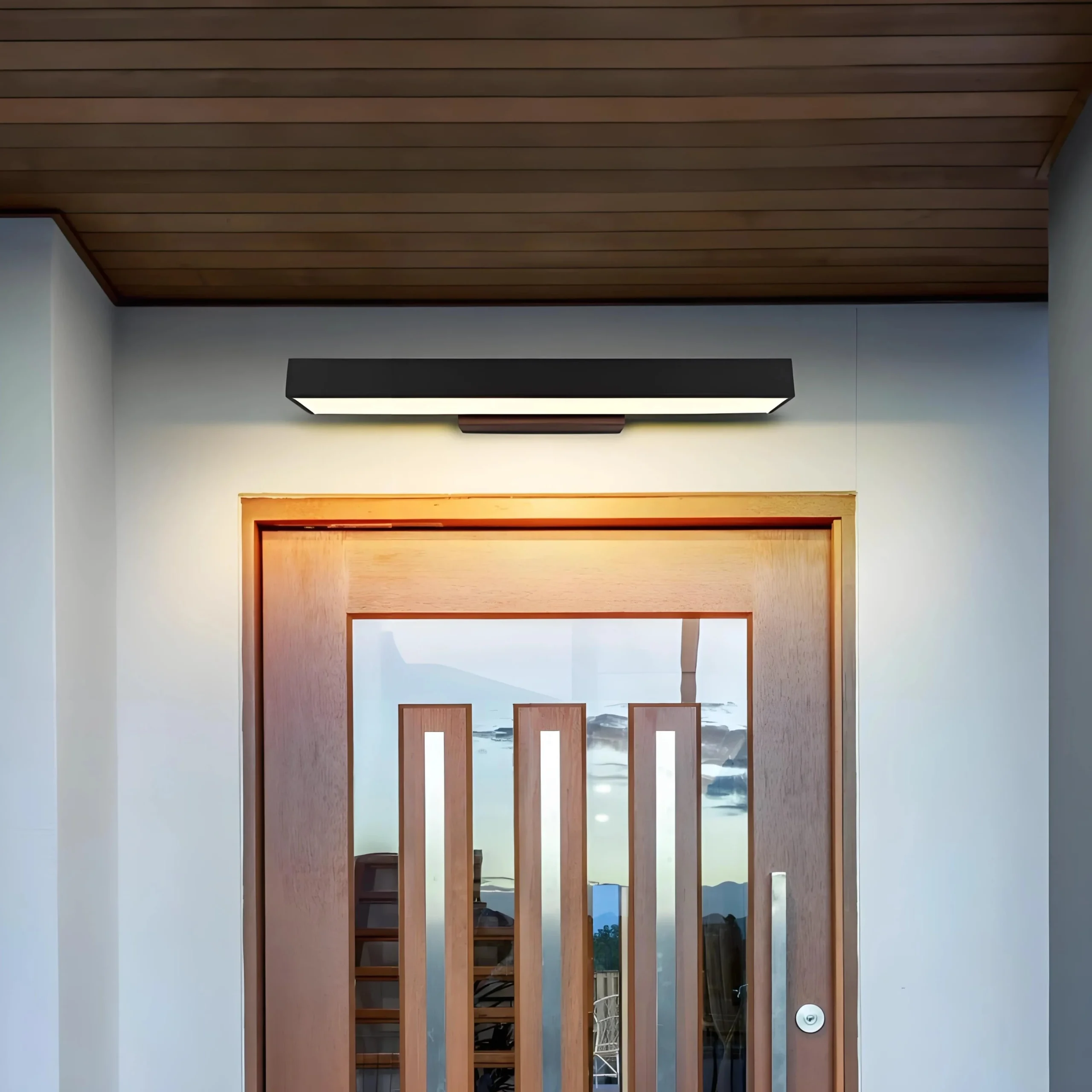 Aplique de pared exterior moderno negro rectangular LED con sensor de movimiento para porche