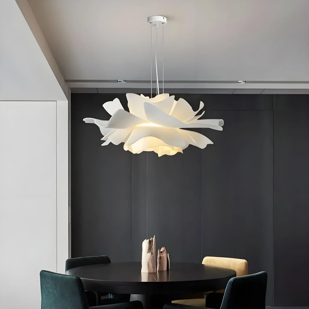 Lámpara colgante con forma de flor nórdica blanca regulable para comedor